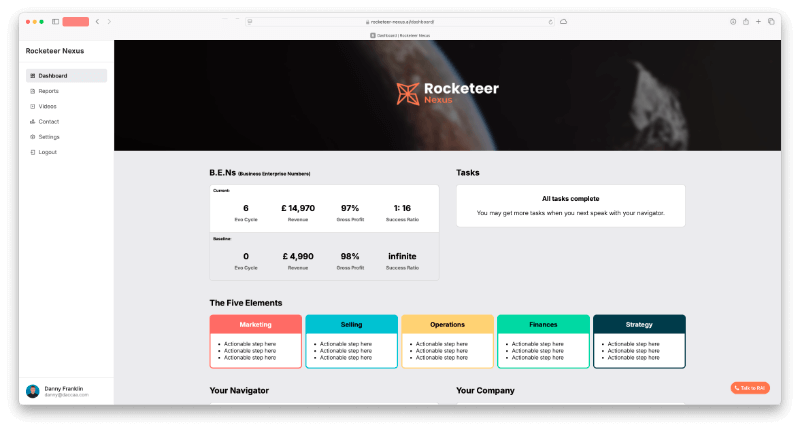 A screenshot of the Rocketeer Nexus AI dashboard